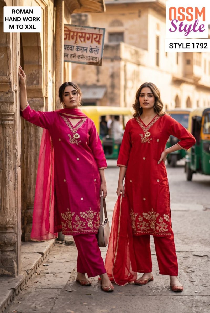 1792 By Ossm Style Mal Chanderi Kurtis Set Size Combo